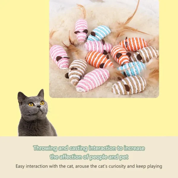 Cat Toys Pet Toys Mopping Mouse Toy Cat Plush Feather Built In Bell Natural Harmless Bite-resistant Pet Supplies For Indoor Cats - Image 4