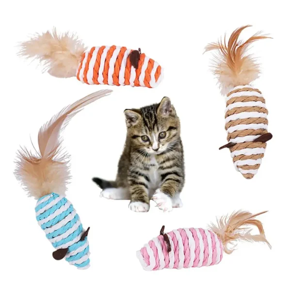 Cat Toys Pet Toys Mopping Mouse Toy Cat Plush Feather Built In Bell Natural Harmless Bite-resistant Pet Supplies For Indoor Cats